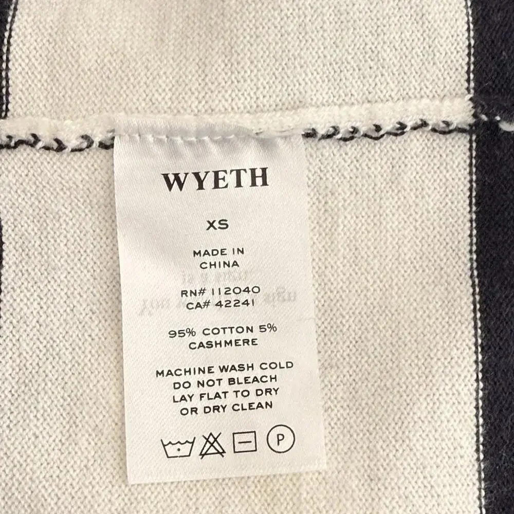 Wyeth Navy White Striped Knit Polo Sweater Cotton Cashmere Womens XS Preppy Top - Picture 6 of 9